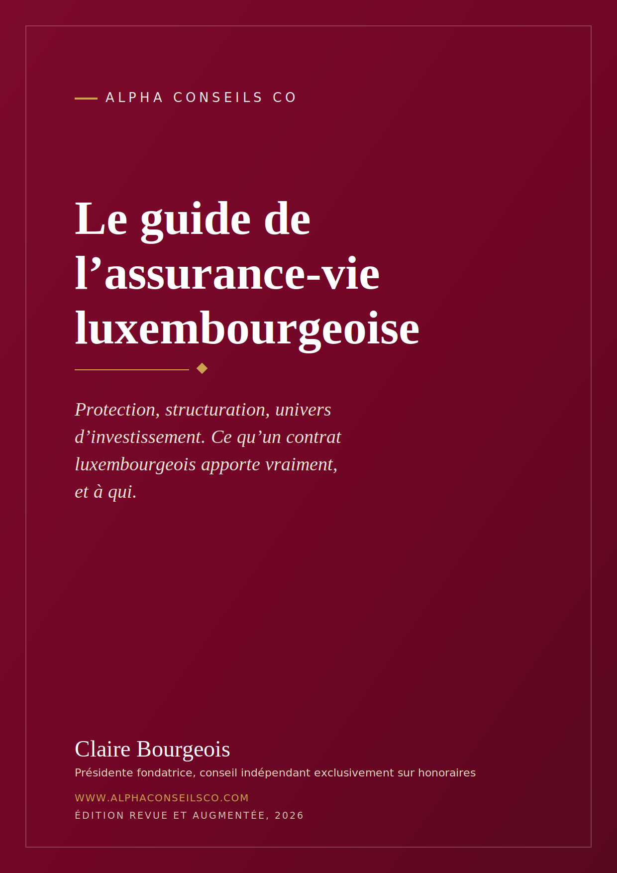 Couverture du guide de l'assurance-vie luxembourgeoise, Alpha Conseils Co