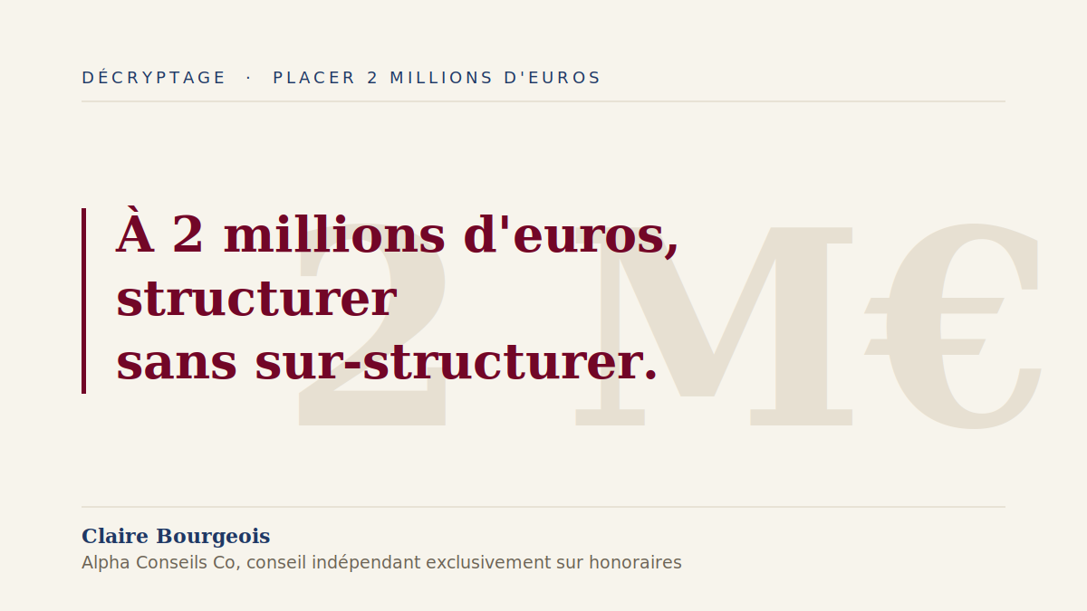 Placer 2 millions d'euros, structurer sans sur-structurer, conseil indépendant sur honoraires